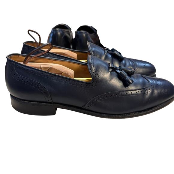 Allen Edmonds Men's 11 AA St. Moritz Navy Blue Tassel Wingtip Dress Shoe - Picture 2 of 6